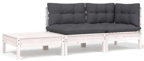 vidaXL Set mobilier de grădină cu perne, 3 piese, alb, lemn masiv pin