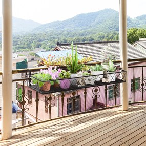 Jardiniera de Exterior Outsunny cu Carlige pentru Balustrada, Suport Ghivece pentru Balcon si Terasa din Metal, 100x31x12cm, Negru