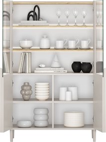 Vitrină cu picioare Amilio 100 cm, două uși - cașmir / stejar uleiat / mânere cașmir