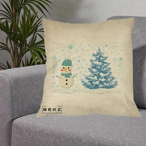 Perna Decorativa Om de Zapada si Brad Craciun, 40x40 cm, Crem, Husa Detasabila, Perna Inclusa, BEKZ®
