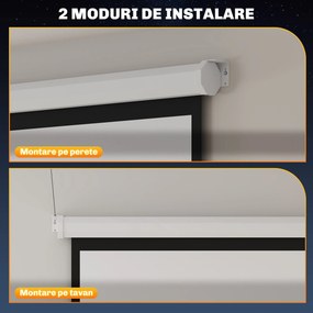 HOMCOM Ecran de Proiecție 84 Inch Format 4:3, Ecran Rulabil cu Unghi de 160° și Montare pe Tavan sau Perete, 181x8x138 cm, Alb | Aosom Romania