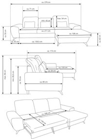Colțar tapițat extensibil ALTA, în formă de L, cu spațiu de depozitare, stânga, verde