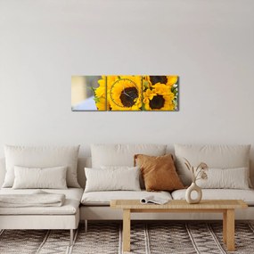 Tablou cu buchetul miresii de floarea soarelui (cu ceas) (90x30 cm)