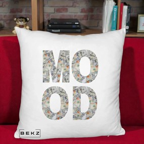 Perna Decorativa MOOD Money Grafic Urban, 40x40 cm, Alb Pufos, Husa Detasabila, Perna Inclusa, BEKZ®