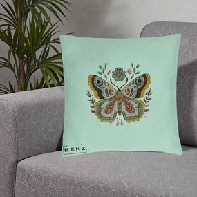 Perna Decorativa Fluture Boho Floral, 40x40 cm, Verde Menta, Husa Detasabila, Perna Inclusa, BEKZ®