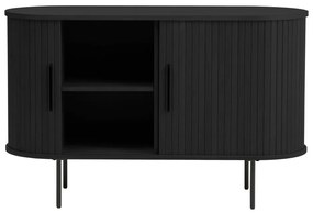 Comodă neagră cu aspect de lemn de stejar cu ușă glisantă 120x76x45 cm Nola – Unique Furniture