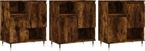 vidaXL Servantă, 3 buc., stejar fumuriu, lemn prelucrat