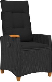 vidaXL Scaun reclinabil cu placă pentru ceai Negru 62 x 64 x 112 cm