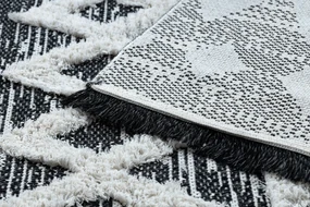 Covor ECO SISAL BOHO MOROC Etno Zig zag 22319 franjuri - două niveluri de lână gri / cremă, covor reciclat