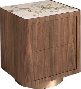 Noptiera din furnir de nuc cu blat marmura portelanata Walnut