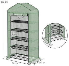 Outsunny Seră Mini pe 5 Niveluri cu Husă Ranforsată, Seră Portabilă cu Ușă Rulabilă și Rafturi de Sârmă, 193x90x49 cm, Verde | Aosom Romania