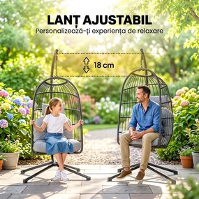 Outsunny Scaun Suspendat Tip Ou, Leagăn pentru Exterior cu Suport și Centură de Siguranță, Negru/Gri Deschis | Aosom Romania