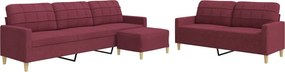 vidaXL Set canapele cu taburet, 3 piese, roșu vin, material textil