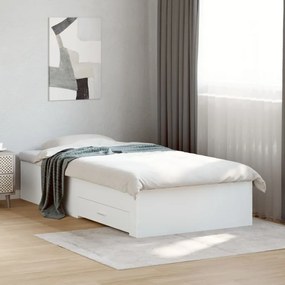 vidaXL Cadru de pat cu sertare, alb, 75x190 cm, lemn prelucrat