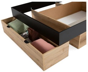 Pat matrimonial negru/în culoare naturală cu aspect de lemn de stejar cu spațiu de depozitare fără somieră 160x200 cm Albo – Marckeric