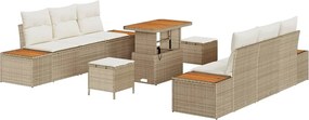 vidaXL Set de canapele pentru grădină cu pernă 9 pcs Bej Rattan poli