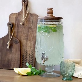 Dozator pentru băuturi din sticlă cu capac din lemn de mango, 5 L, H39,5 cm