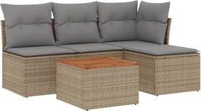 vidaXL Set canapele de grădină, 5 piese, cu perne, bej, poliratan