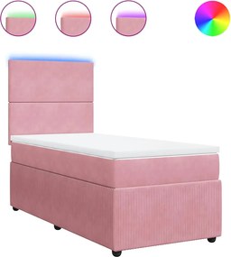 vidaXL Pat box spring cu saltea, roz, 100x200 cm, catifea