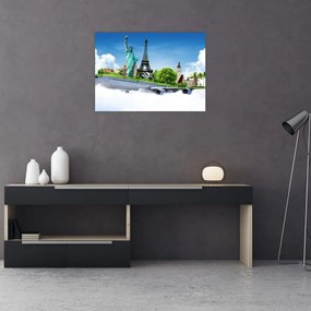 Tablou pe sticlă - Călătorie în jurul lumii (70x50 cm)