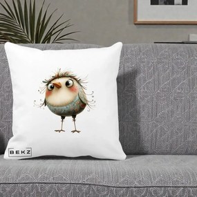 Perna Decorativa Pasare cu Penaj Zbarlit si Gene, 40x40 cm, Alba Mata, Husa Detasabila, Perna Inclusa, BEKZ®