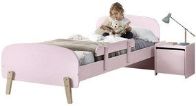 Set KIDDY în roz format dintr-un Pat copii (90x200) cu noptieră și bară de siguranță.