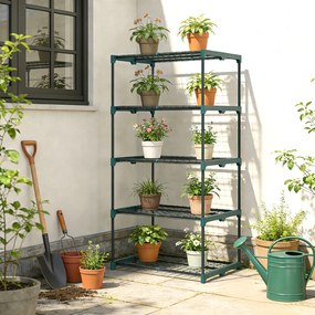 Outsunny Suport pentru Plante Vertical cu 5 Niveluri din Oțel și Plastic, Suport Ghivece pentru Interior și Exterior Grădină Balcon, 67x49x138 cm, Verde Închis | Aosom Romania