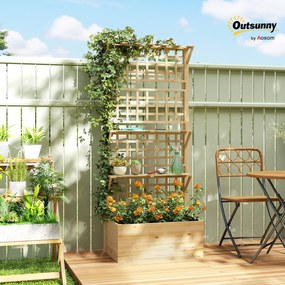 Outsunny Strat Înălțat din Lemn cu Suport și Acoperiș, Fiorieră Elevată pentru Exterior cu 2 Rafturi, Orificiu de Drenare și Material Textil pentru Plante Cățărătoare, Legume și Flori, Natural | Aosom Romania