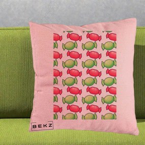 Perna Decorativa Bomboane Craciun Pattern, 40x40 cm, Roz, Husa Detasabila, Perna Inclusa, BEKZ®