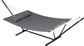 Outsunny Hamac de Grădină Portabil cu Structură, Pernă Integrată și Corzi de Siguranță, 368x93x110 cm, Gri Închis | Aosom Romania