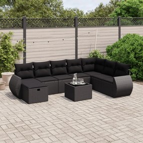 3264211 vidaXL Set mobilier de grădină cu perne, 9 piese, negru, poliratan