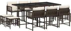 vidaXL Set mobilier de grădină cu perne, 11 piese, maro, poliratan