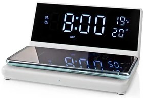 Nedis WCACQ20WT - Ceas cu alarmă, ecran LCD și încărcător wireless 15W/5V alb