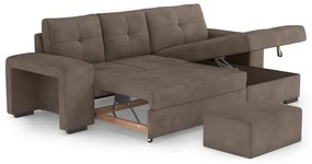 Canapea extensibilă PALERMO, cu spațiu de depozitare și taburet, maro, cu șezlong pe partea dreaptă