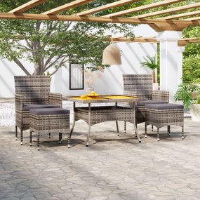 3058353 vidaXL Set mobilier grădină, 5 piese, gri, poliratan și lemn acacia