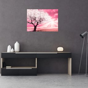 Tablou pe sticlă cu pomul roz (70x50 cm)