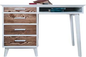 Birou lemn masiv alb Timeless 4 Sertare 1 Nișă, 120 × 60 × 76 cm