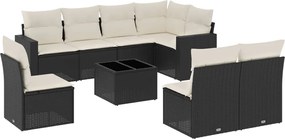 vidaXL Set mobilier de grădină cu perne, 9 piese, negru, poliratan