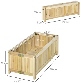 Outsunny Jardinieră Pliabilă Lemn pentru Exterior, Etanșă cu Bază Drenaj, 70x30x25 cm | Aosom Romania