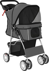 PawHut Cărucior pliabil pentru câini, cărucior cu bandă reflectorizantă, coș de depozitare, pernă pentru câini mici până la 10 kg 77x44x102 cm gri închis | Aosom Romania