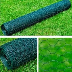 vidaXL Gard de plasă, verde închis, 1 x 25 m, oțel, hexagon