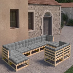 3077154 vidaXL Set mobilier grădină cu perne, 9 piese, lemn masiv de pin