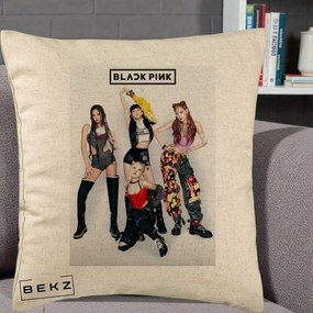 Perna Personalizata K-pop BLACKPINK Fotografie Grup Tinute Edgy, 40x40 cm, Bej, Husa Detasabila, Perna Inclusa, BEKZ®