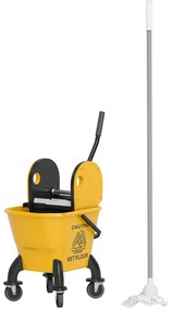 HOMCOM Cărucior de menaj cu stoarcătoare, 26 L, mâner și lavetă, 45 x 31 x 90 cm, galben | Aosom Romania