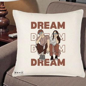 Perna Decorativa Dream Couple Aesthetic, 40x40 cm, Crem Reliefat, Husa Detasabila, Perna Inclusa, BEKZ®
