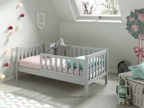 Pat Toddler gri pentru copii mici, 70 x 140 cm, cu laturi înalte pentru siguranță – Vipack
