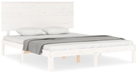 3193672 vidaXL Cadru de pat cu tăblie, alb, 160x200 cm, lemn masiv