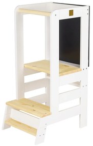 Turn de învățare alb/în culoare naturală din lemn de pin Montessori – Meowbaby