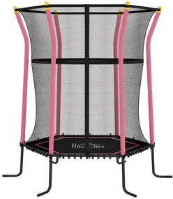 HOMCOM Trambulină Elastică pentru Copii 3-10 Ani cu Intrare cu Fermoar și Bare Căptușite, Ø163,5x190 cm, Roz | Aosom Romania