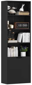 HOMCOM Bibliotecă Dulap pentru cărți cu 4 compartimente deschise și 2 uși pentru sufragerie și birou 59x29x180 cm Negru | Aosom Romania